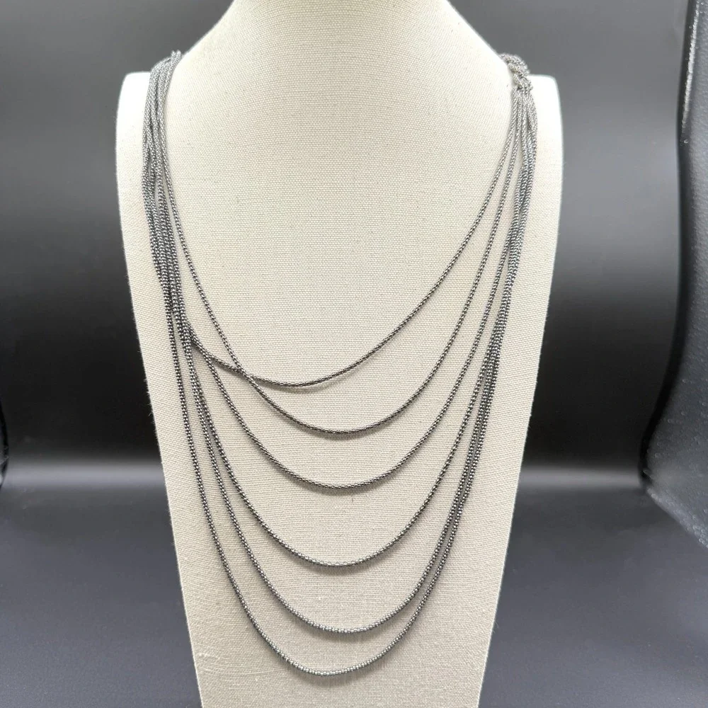 Multi Strand Silver Tone Chain Necklace Layered Draped Knot Statement Jewelry